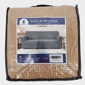 Subrtex Chun Yi Chair Sofa Slipcover 3 Piece Stretch Sand Checkered Small New